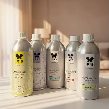 Lineup of IRIS vaporizer fragrance oil bottles