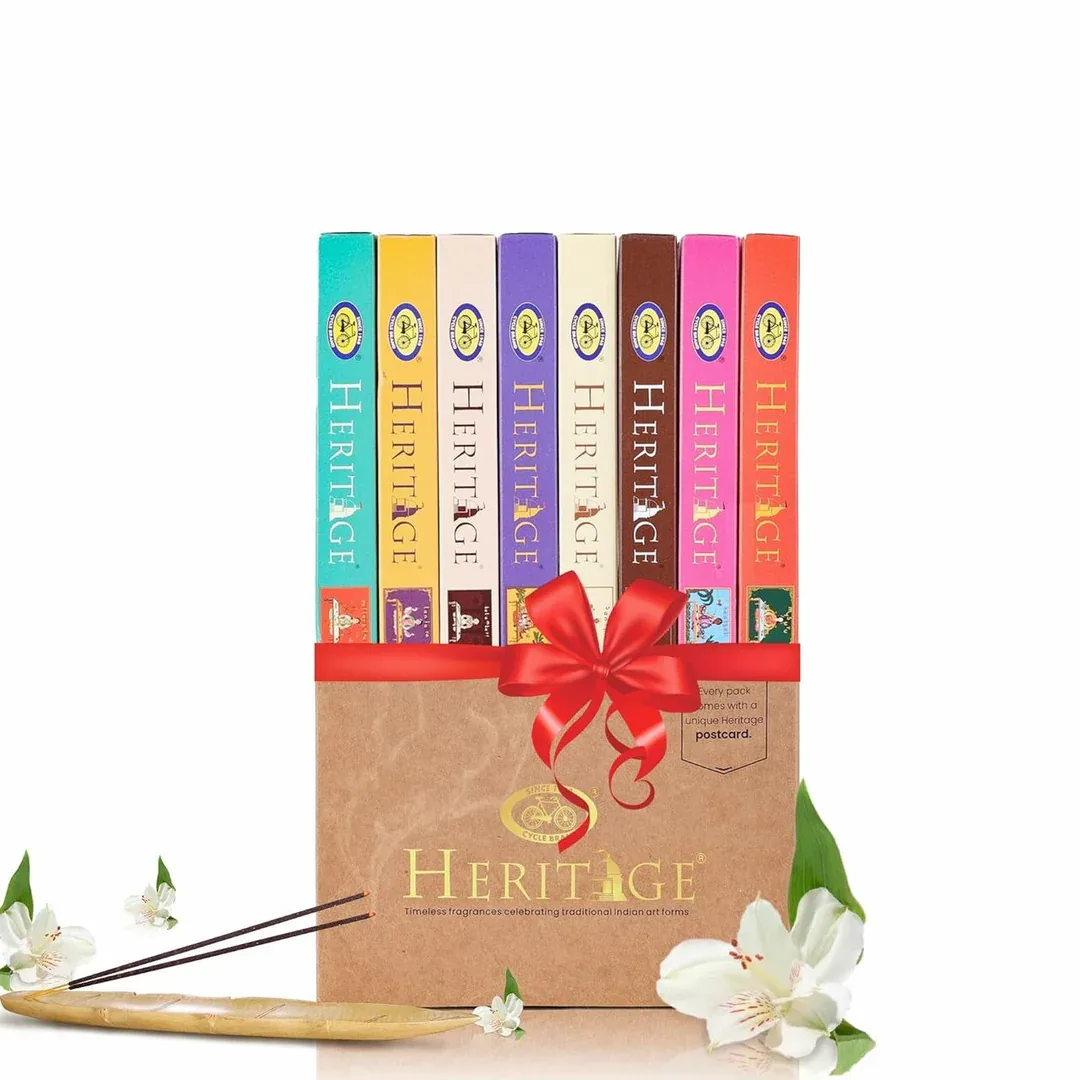 Heritage agarbatti gift box with incense holder and flowers